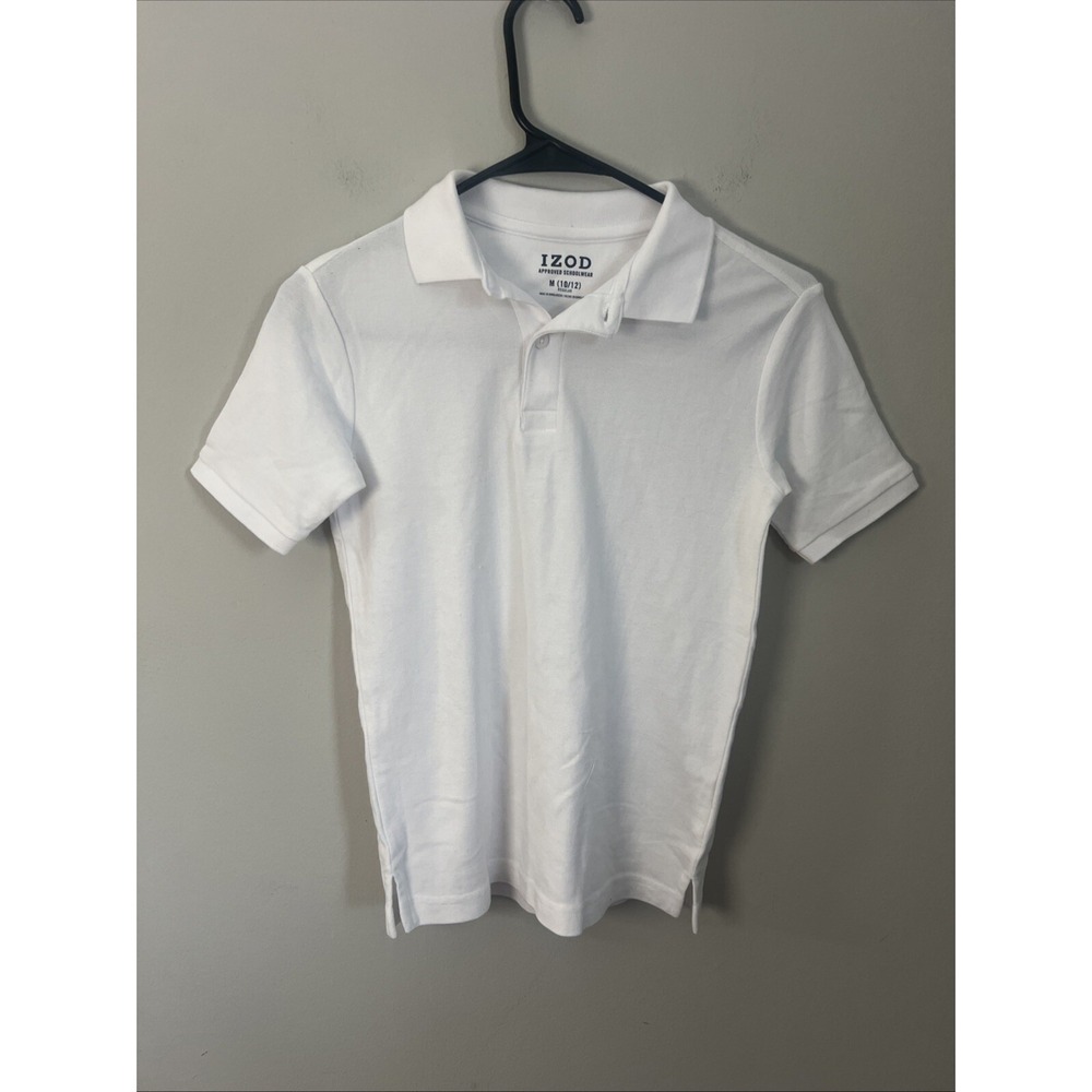 Izod Youth Boy's Solid White Short Sleeve Casual Polo T-Shirts - Size M (10-12)